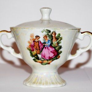 Vintage Porcelain Ceramic Sugar Bowl With Lid 22Kt Limoges Style